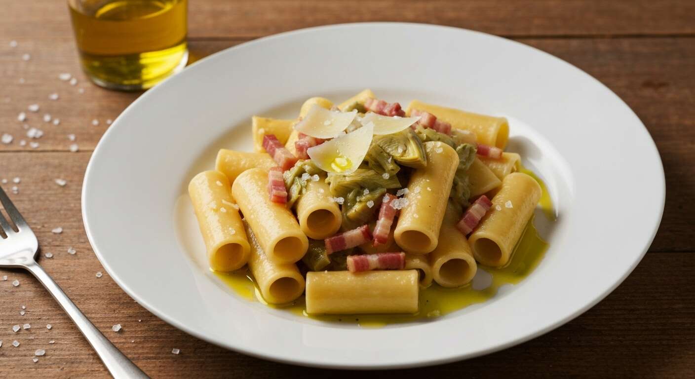 Spaghettoni à la crème d'artichauts et pancetta : recette savoureuse