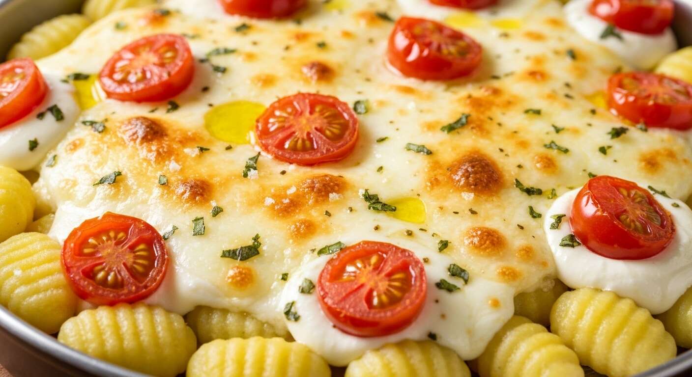 Gratin de gnocchi : mascarpone, mozzarella et tomates cerises