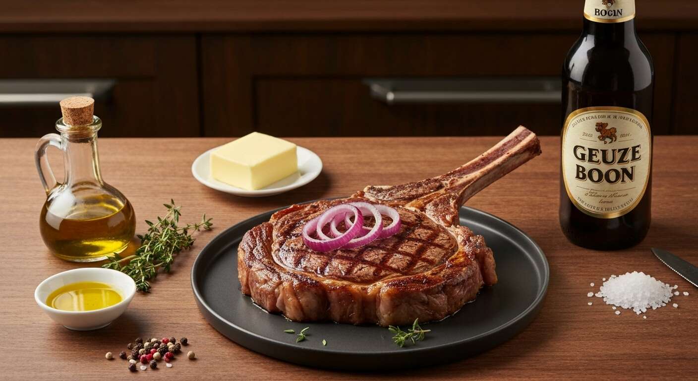Faux-filet aux oignons rouges et Geuze Boon : recette gourmande