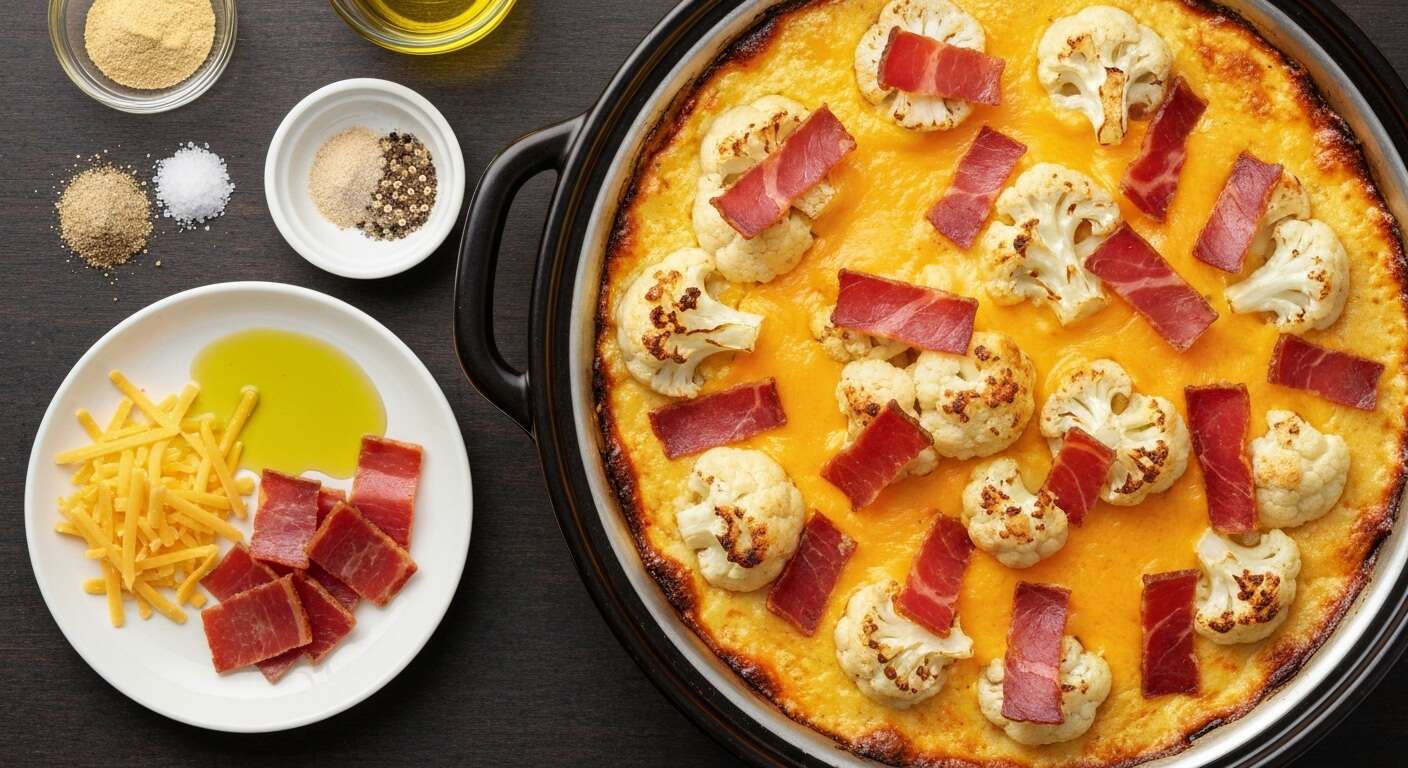 Recette : marine sous vide et gratin de chou-fleur au cheddar et jambon de Bayonne