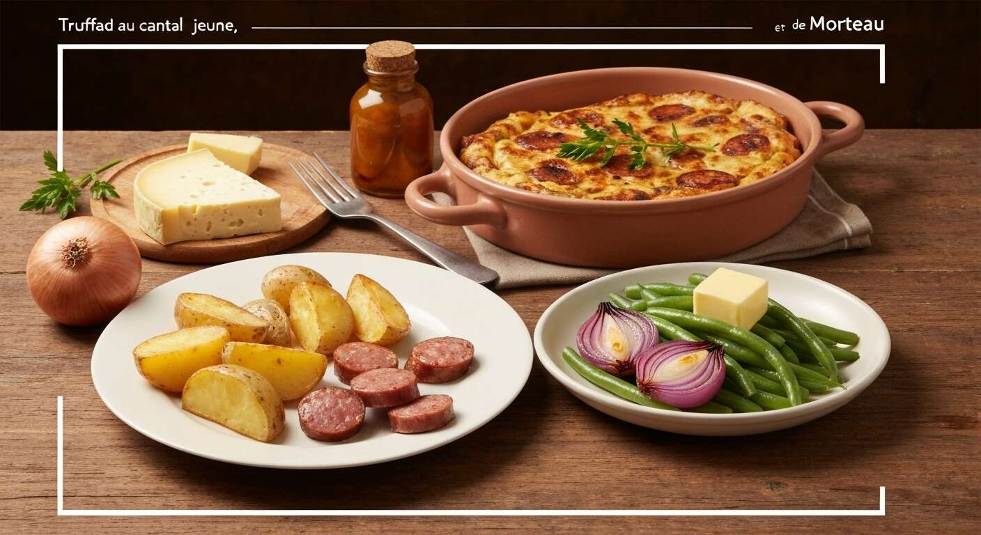 Truffade au cantal jeune, haricots verts à l'oignon doux et saucisse de Morteau : une recette savoureuse