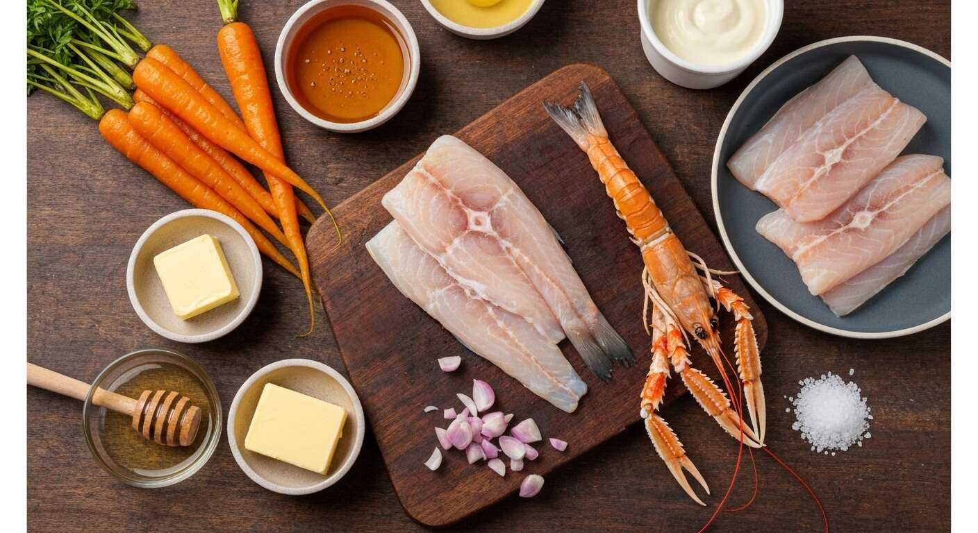 Filet de bar aux carottes glacées et sauce langoustines