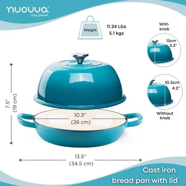 Faitout Émaillé – Cocotte pour Cuisson du Pain au Levain – Cocotte à Pain –, 6 Quarts, 22 cm – par Nuovva