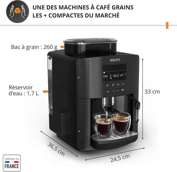 Krups Essential, Machine à café grain, Expresso automatique, 2 tasses simultanées, Ecran LCD, Nettoyage automatique, Buse vapeur Cappuccino, Cafetière espresso, Noire, YY8135FD