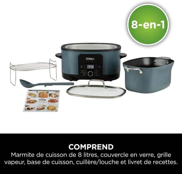 Ninja Foodi PossibleCooker 8 L, Multicuiseur et Mijoteuse 8-en-1, Cuve antiadhésive, Cuillère et Couvercle, Appareil de cuisson, Mijoter, Cuir à la vapeur, Saisir, Rôtir, 8 portions, Gris, MC1001EU
