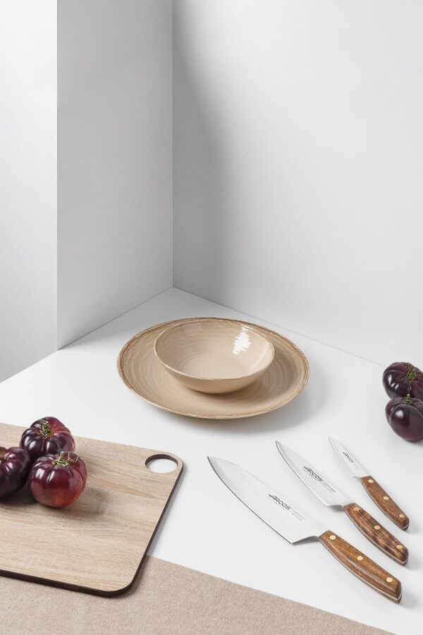 Arcos Ensemble de Couteaux 3 Pièces en Acier Nitrum – Coupe de Haute Précision, Poignée Ergonomique en Polyoxyméthylène POM – Marron, Série Nordika