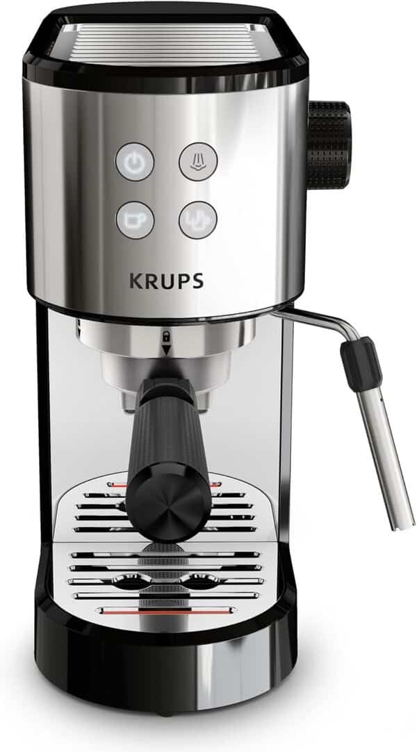 KRUPS Machine expresso manuelle, design compact, espresso et cappuccino, 15bars, buse vapeur, Virtuoso Essential, XP441810, Silver