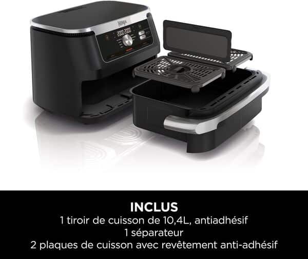 NINJA Foodi FlexDrawer Air Fryer 2 Compartiments Avec Séparateur Amovible, Grande Capacité 10.4L, Air Fryer 7-en-1, Max 240°C, Pièces Antiadhésives Amovibles Lavables Au Lave-Vaisselle, Noir