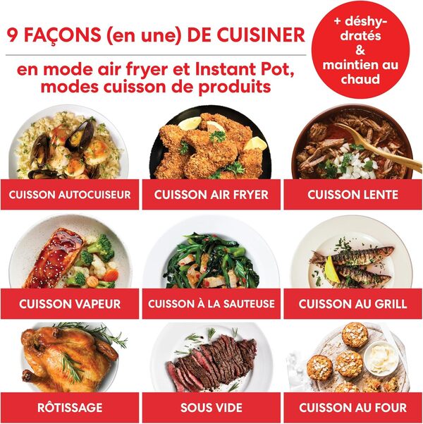 Instant Pot Pro Effet Croustillant, Multicuiseur 11 en 1 - Autocuiseur, Friteuse à Air, Cuisson Lente, Cuisson Vapeur, Fonction Sous-Vide, Déshydrateur, Chauffe-Plat et Fonction Pâtisserie - 7.6 L