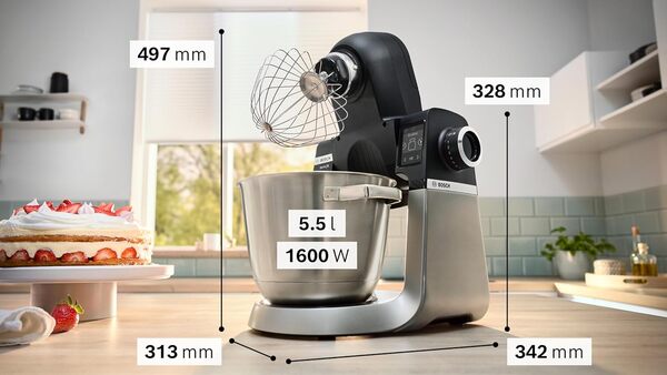 Bosch Hausgeräte-Store Robot de cuisine série 6 MUMS6ZS13D, technologie de capteur avec balance de précision 1 g, 1600 W, bol en acier inoxydable de 5,5 l, minuteur intégré, hachoir en continu, noir