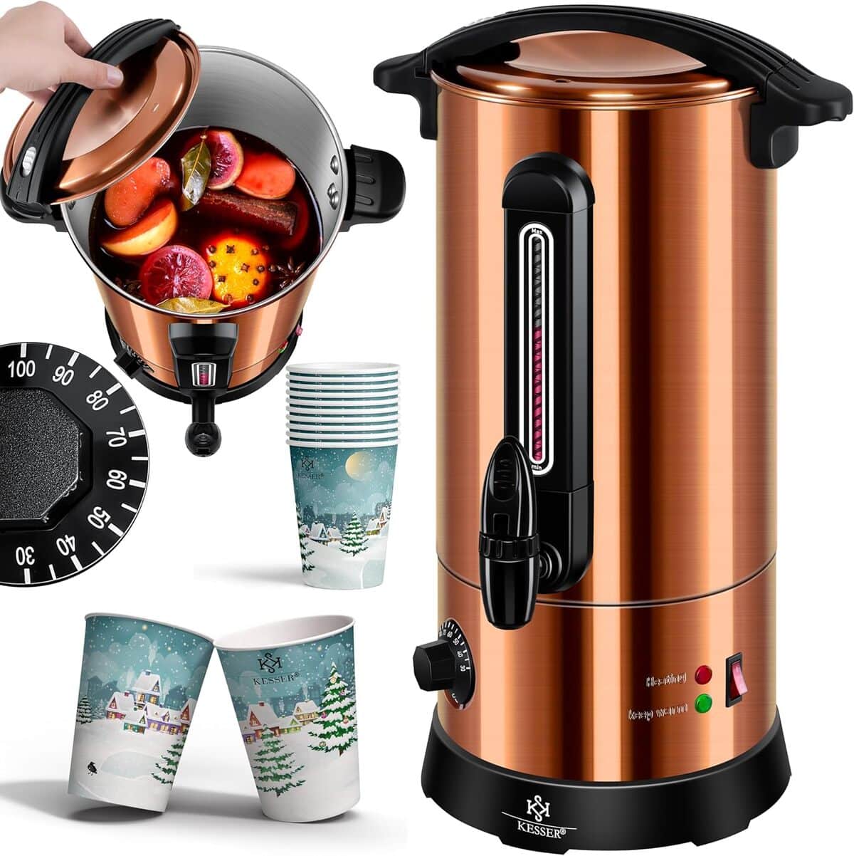 Test de la bouilloire à vin chaud KESSER 30 l : un appareil en inox avec thermostat et robinet