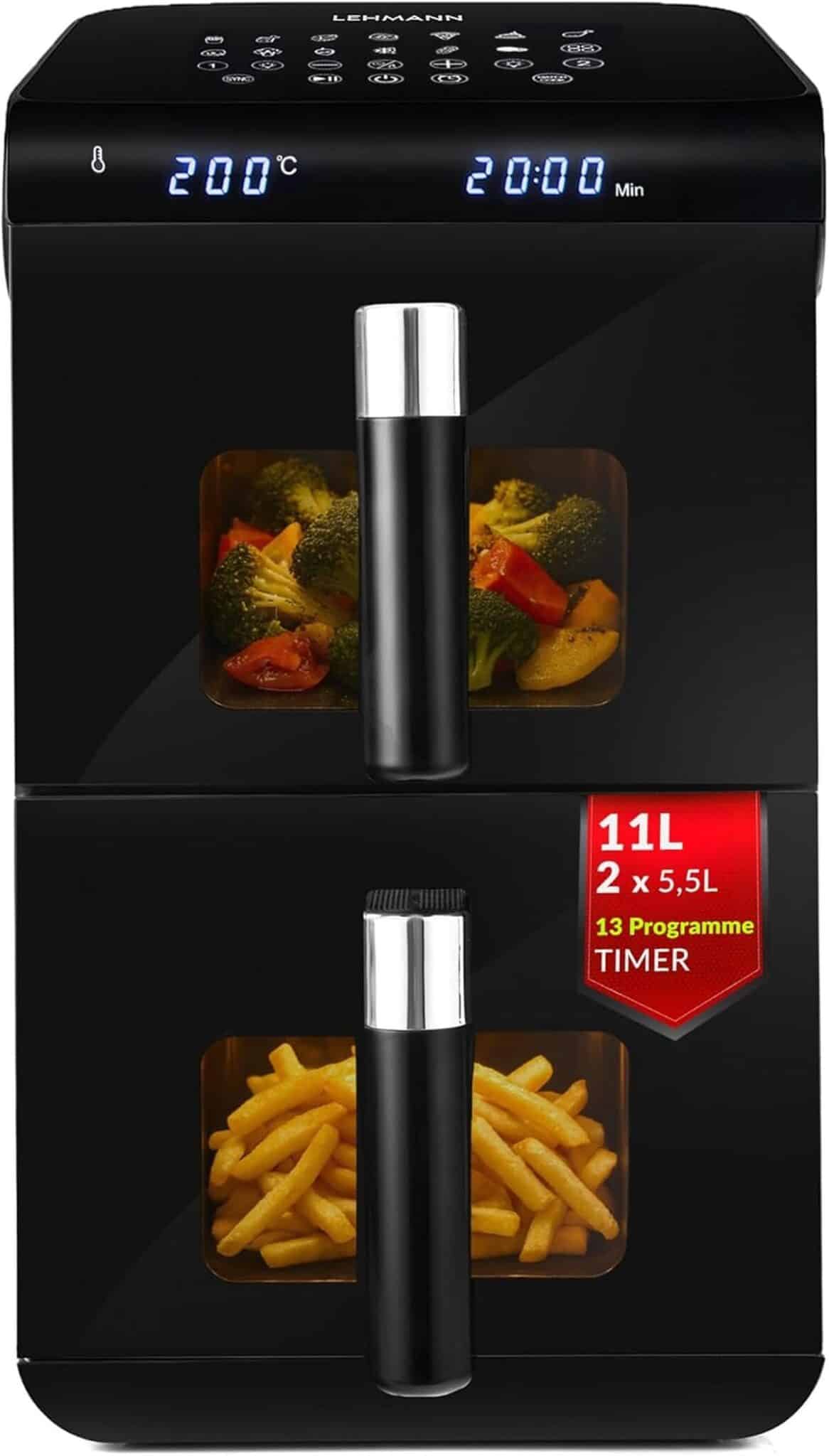 Test de la double zone air fryer XXL 11L de Lehmann : friteuse à air chaud polyvalente
