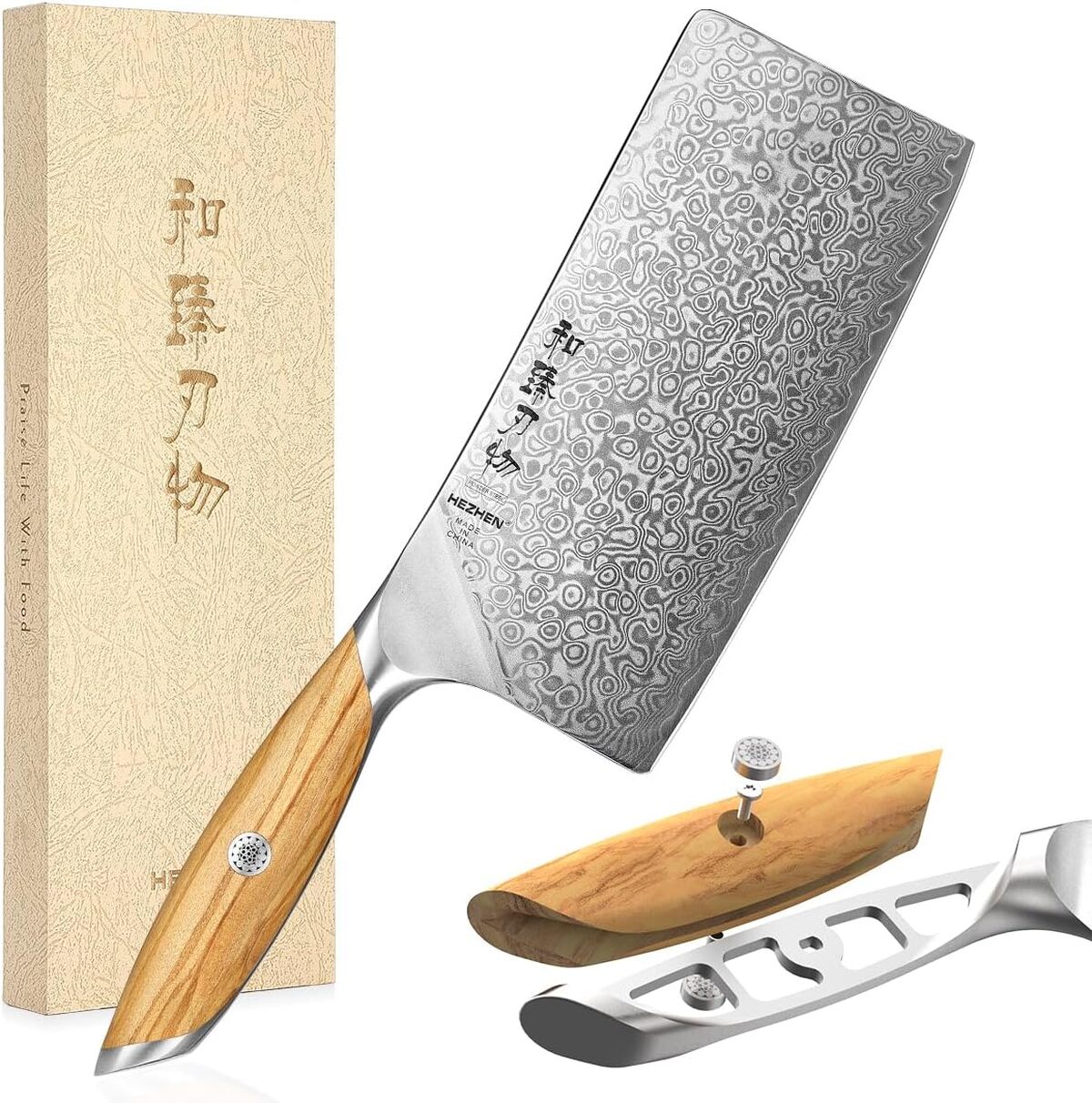 Test du couteau de chef chinois Hezhen Damas 18, 5 cm