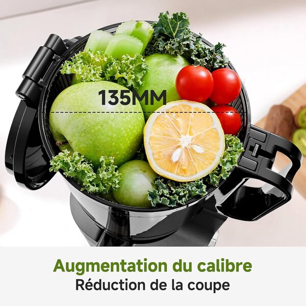 AMZCHEF Extracteur de jus automatique Vos mains libres, Ouverture de 145 mm et capacité de 1.8L Extracteur de jus de fruits et légumes entiers, Extracteur jus lent de 250W avec triple filtre - Gris [Classe énergétique A+++]