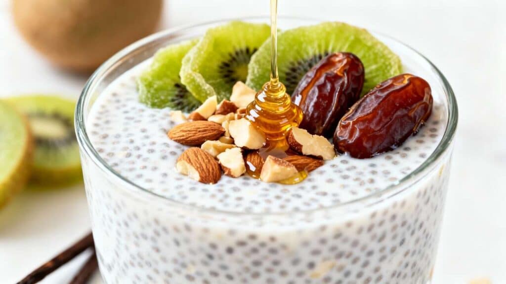 Chia Pudding Kiwi, datte et Noix : recette Simple