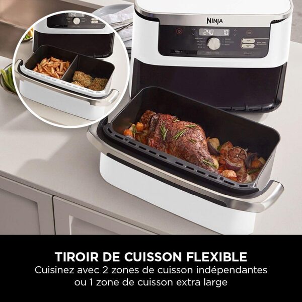 Ninja Foodi FlexDrawer Air Fryer, Dual Zone Avec Séparateur Amovible, Grand Tiroir de 10.4 L, 7-en-1, Double Zone, Sans Huile, Pièces Antiadhésives Compatibles Au Lave-Vaisselle, Blanc AF500EUWH