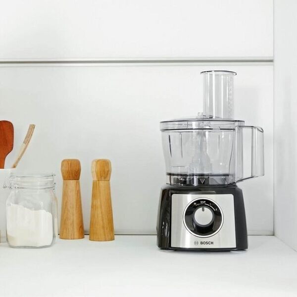 Bosch MultiTalent 3 MCM3501M – Robot de cuisine polyvalent avec plus de 50 fonctions – 800 W – Capacité de 2,3 L – Couleur : Noir/Inox brossé [Classe énergétique A]