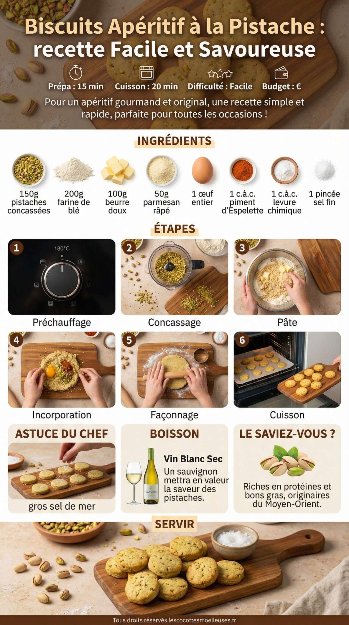 Fiche recette Biscuits Ap&eacute;ritif &agrave; la Pistache : recette Facile et Savoureuse