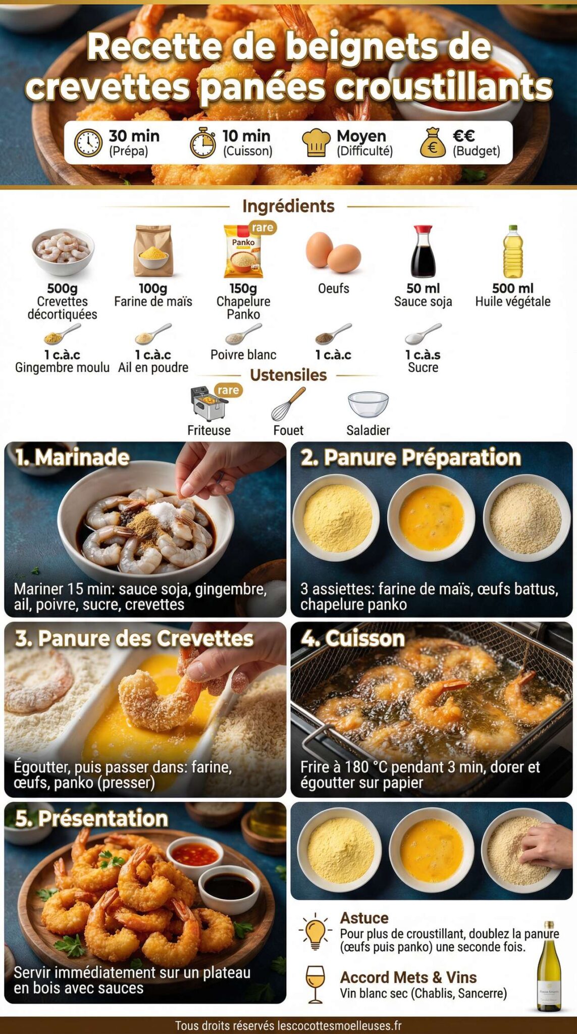 Fiche recette Recette de beignets de crevettes pan&eacute;es croustillants