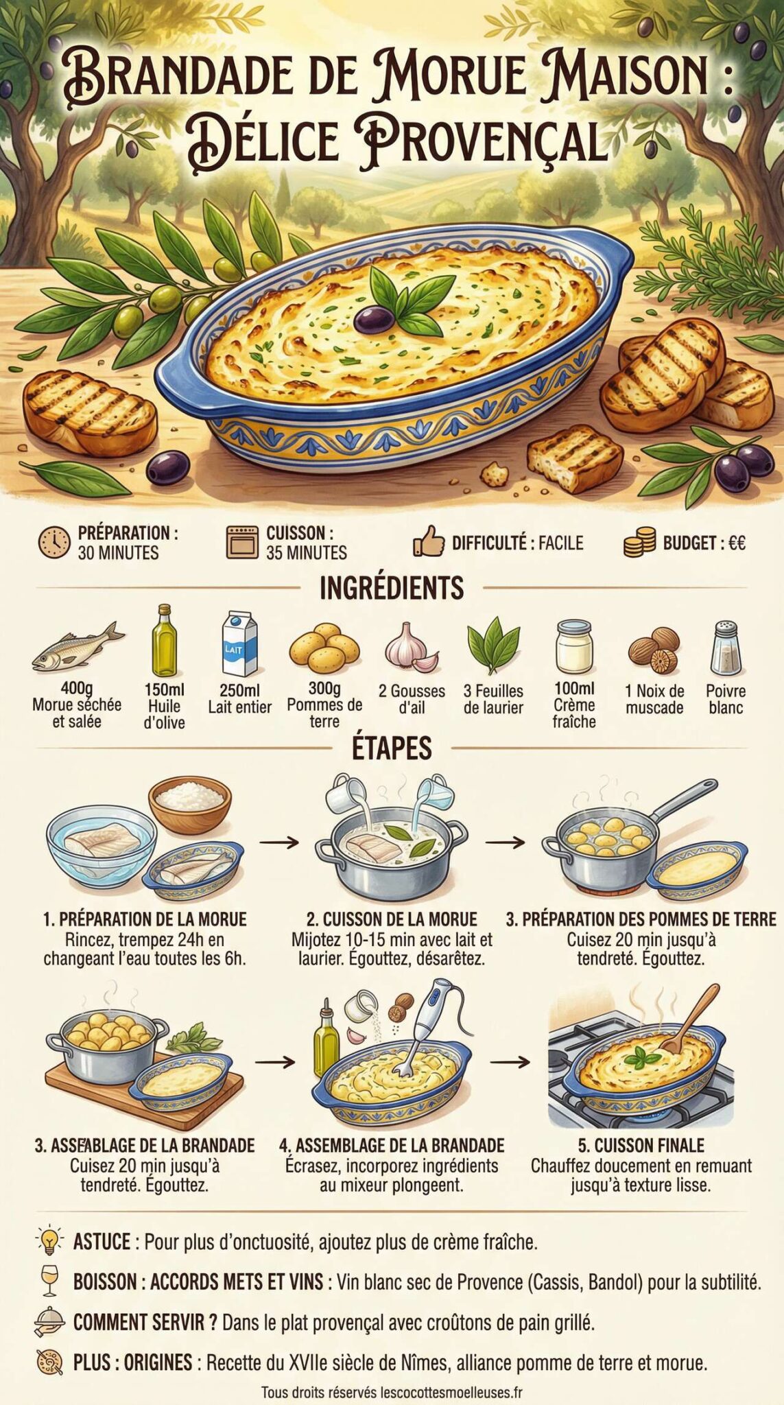 Fiche recette Recette de Brandade de Morue Maison : d&eacute;lice Proven&ccedil;al