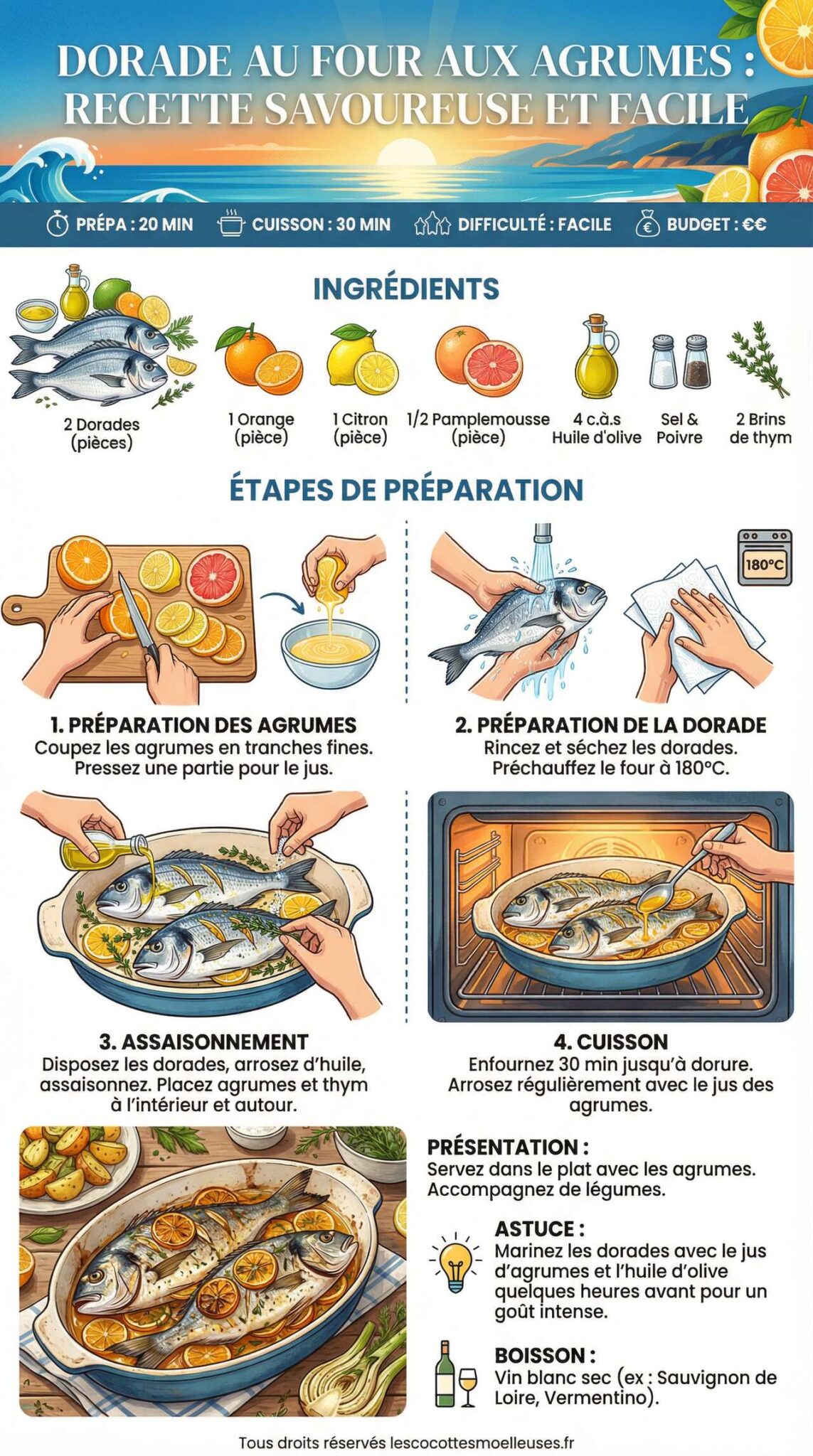 Fiche recette Dorade au four aux agrumes : recette savoureuse et facile