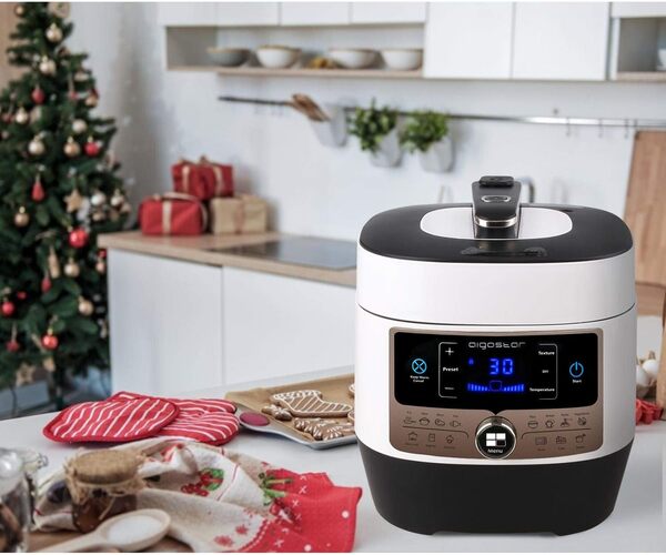 Aigostar Panda - Autocuiseur Électrique Multifonction 14-en-1, 5.5L, 1000W, Cuisson sous Pression, Cuisson Lente, Friture, Yaourt, Riz, Écran LED, Minuterie 24h, 9 Sécurités,Livré avec Accessoires