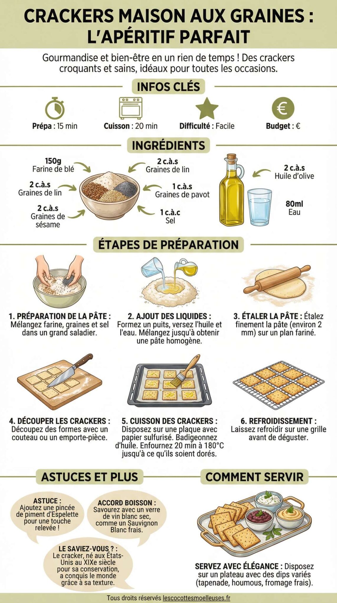 Fiche recette Crackers maison aux graines : l'ap&eacute;ritif parfait