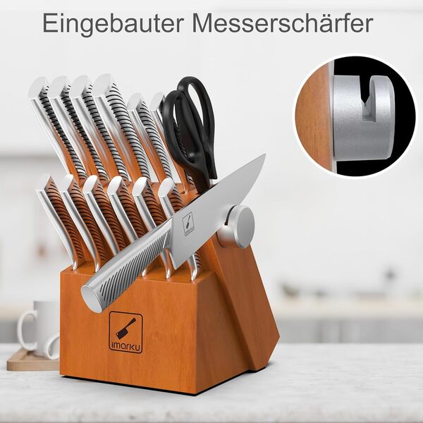 imarku Bloc Couteaux de Cuisine, 14 Pièces en Acier Inoxydable de Haute Qualité，Set de Couteaux de Cuisine Avec Aiguiseur de Couteaux japonais, Cadeau Fête des Pères