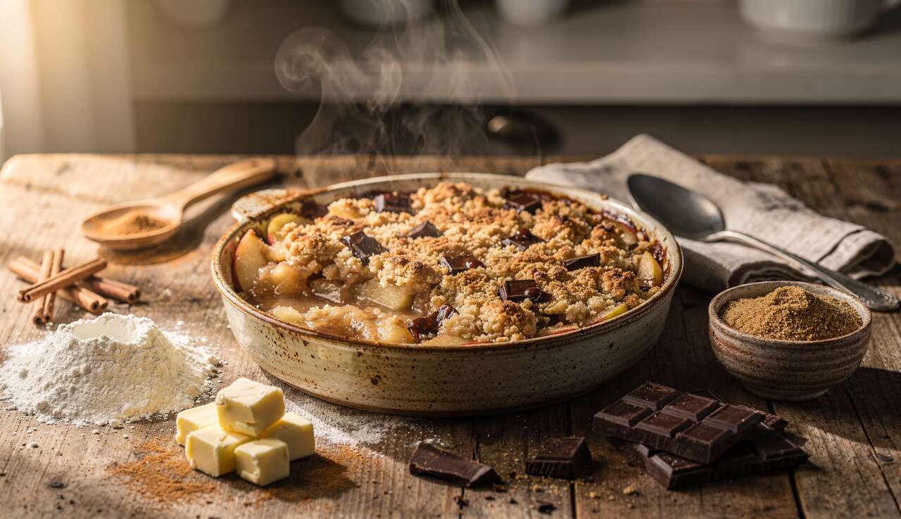 Crumble pomme poire à la cannelle et chocolat