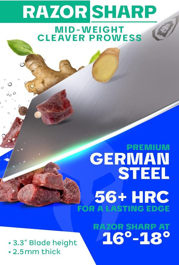 Dalstrong Couteau de Boucher - Couperet - 18 cm - Série Gladiator - Forgé Allemand HC Steel - Poignée G10 - Avec Gaine - Certifié NSF