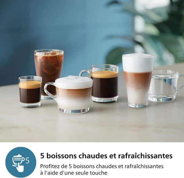 Philips Expresso broyeur Série 3300-5 Boissons, Écran tactile coloré, Mousseur à lait classique, SilentBrew, Broyeur 100% Céramique, Machine à café à grain Noir Chrome (EP3326/90)