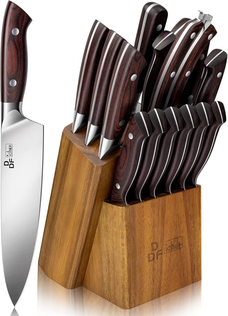 Test : bloc de couteaux DDF iohEF 16 pièces, acier japonais ultra tranchant
