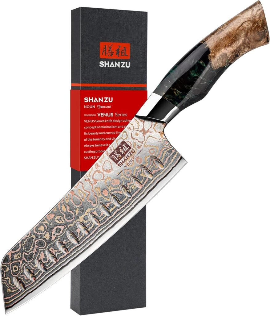 Test : sHAN ZU couteau Santoku Damas 18cm série VENUS
