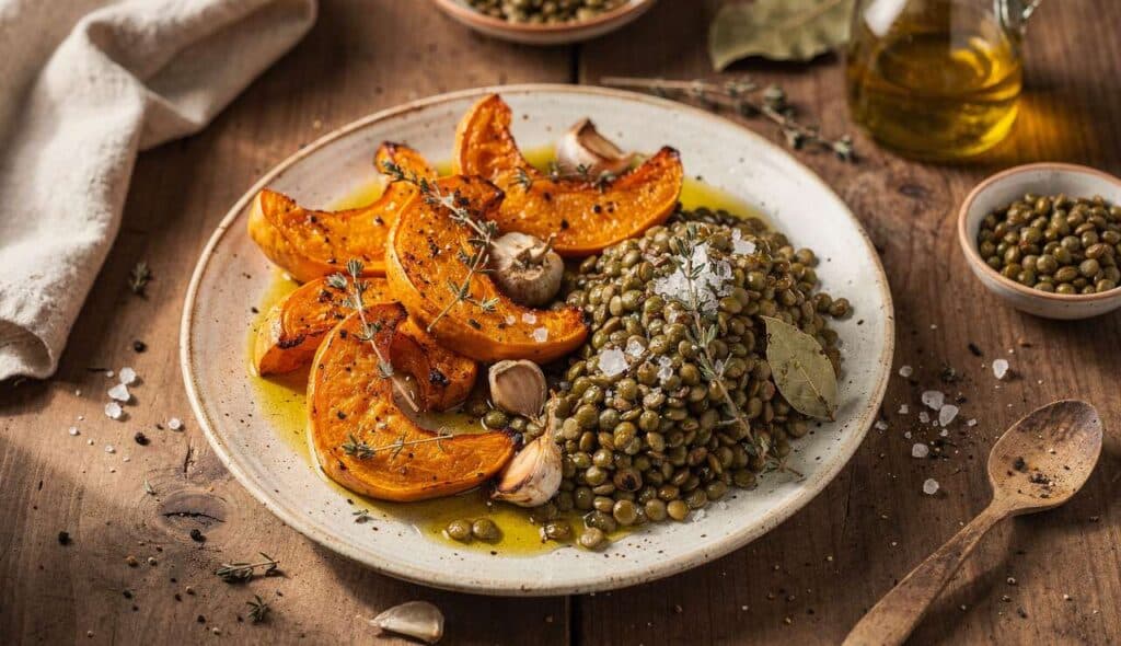 Butternut Rôtie au Four et Lentilles Vertes : recette Savoureuse