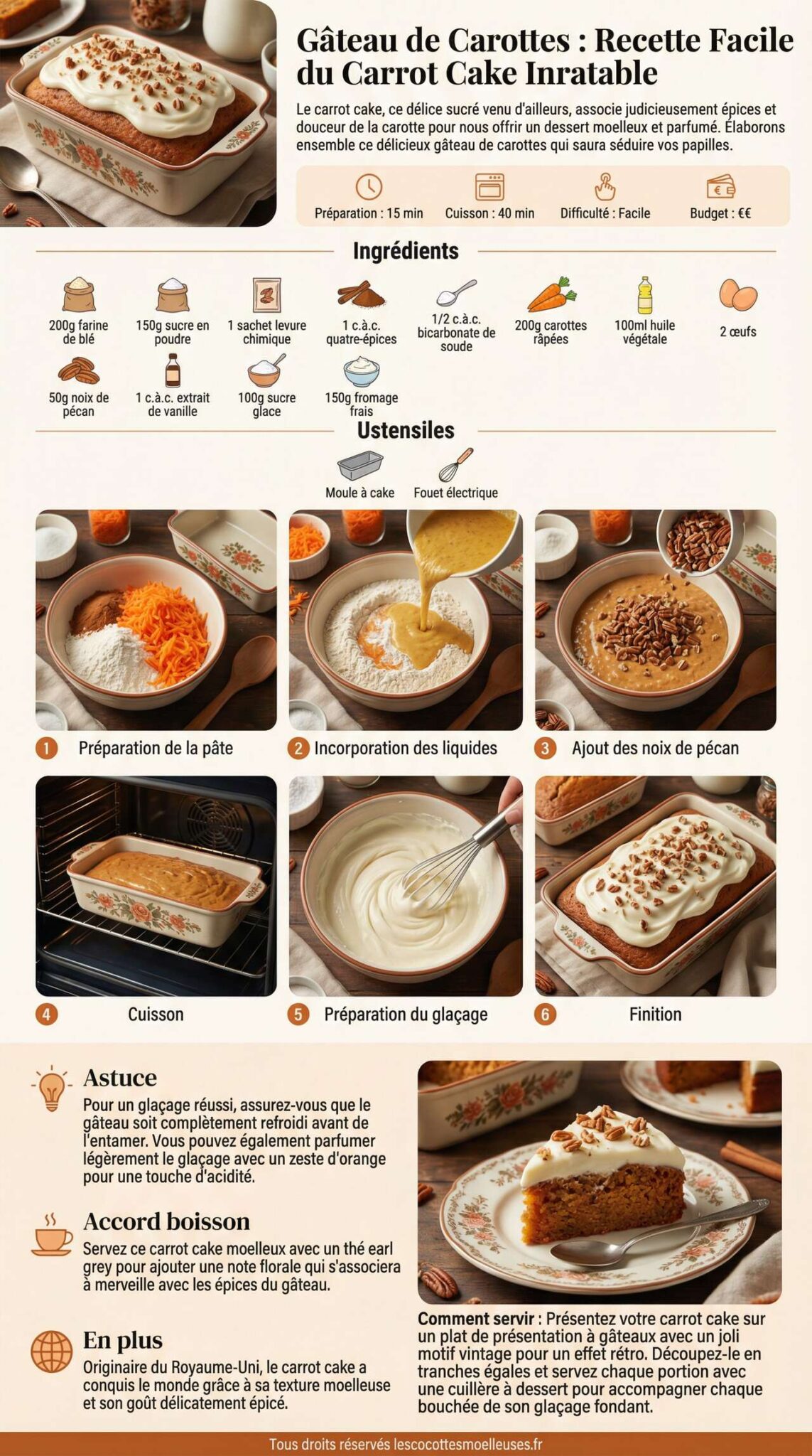 Fiche recette G&acirc;teau de Carottes : recette Facile du Carrot Cake Inratable
