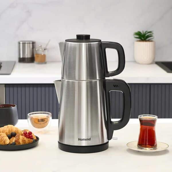 RoyalTea 1728UK Théière intelligente en acier inoxydable – Corps rotatif à 360 °, théière 0,95 l, bouilloire de 1,8 l, technologie Strix, garde au chaud, arrêt automatique