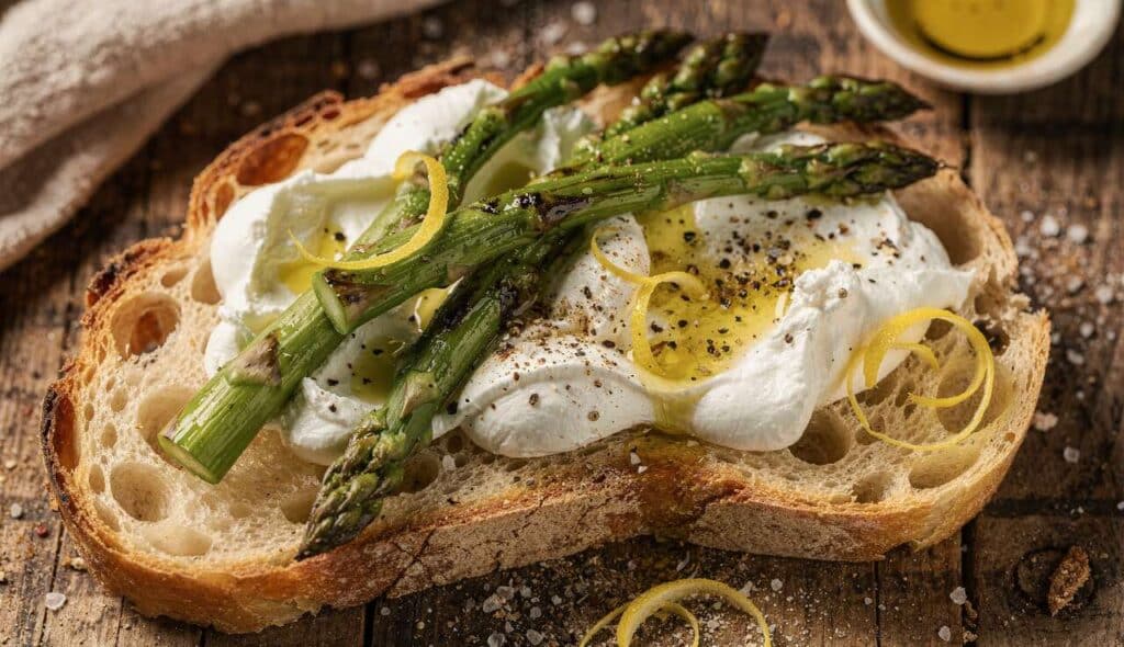 Recette : bruschetta aux asperges vertes grillées et burrata