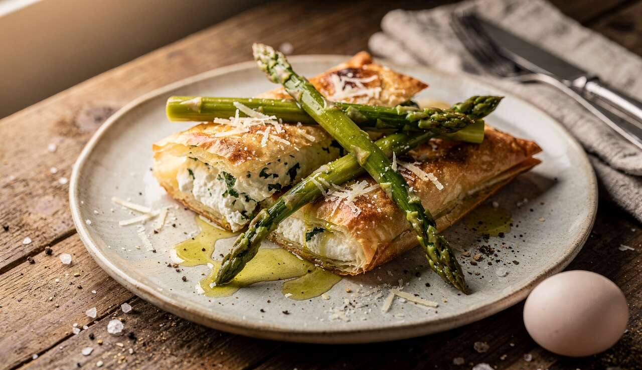 Recette de bricks à la ricotta et asperges