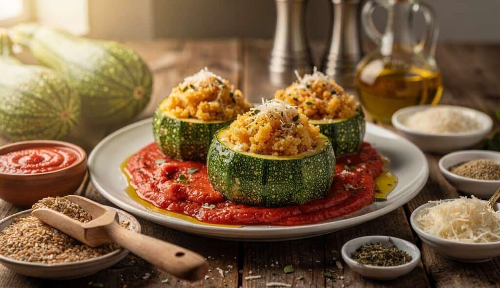 Courgettes rondes farcies à la semoule et tomate