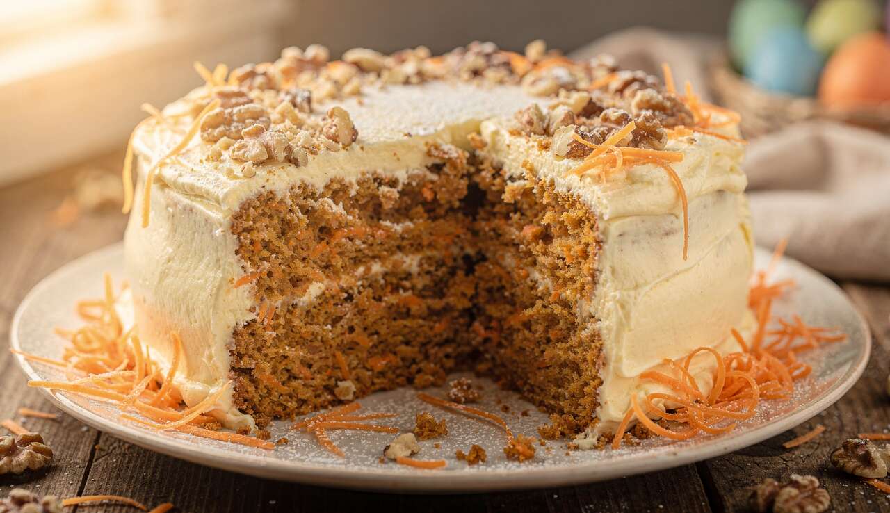 Carrot cake de Pâques : recette moelleuse aux noix et glaçage vanille
