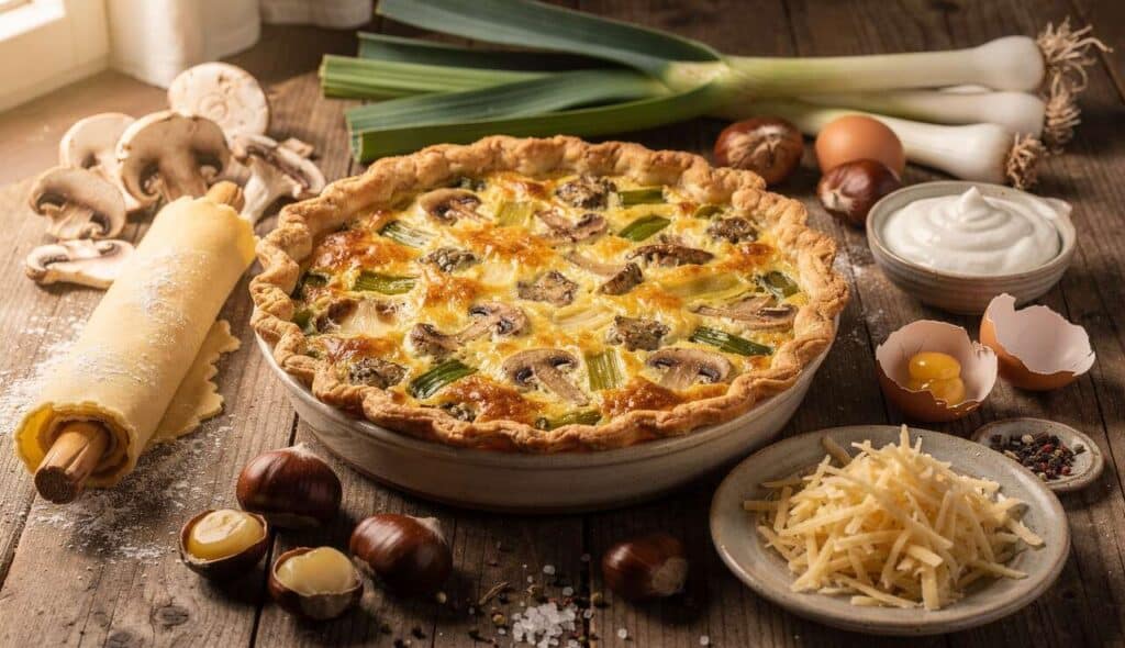Recette de quiche aux poireaux, champignons et châtaignes : incontournable de saison
