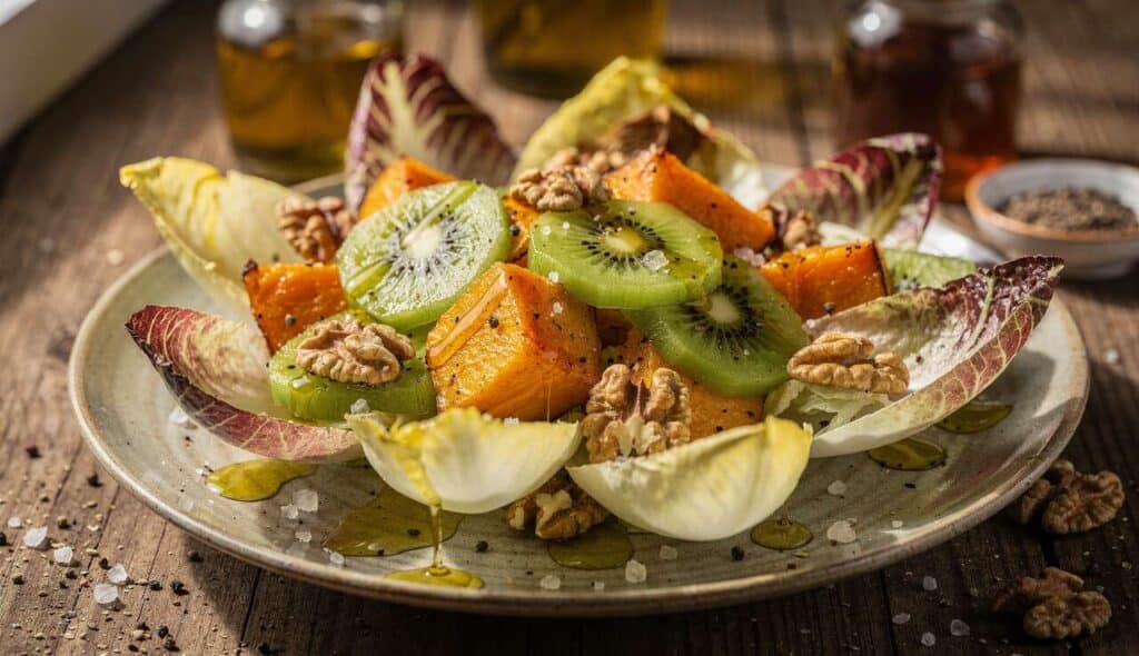 Recette de salade hivernale : endives, potimarron et kiwis