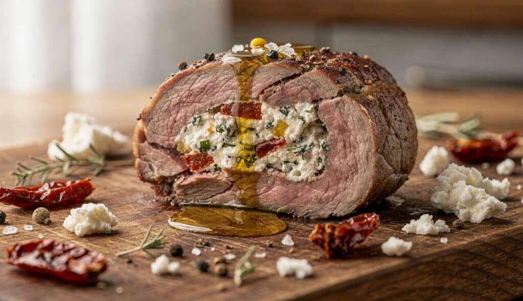 Filet mignon de veau farci : fromage frais, herbes et tomates séchées