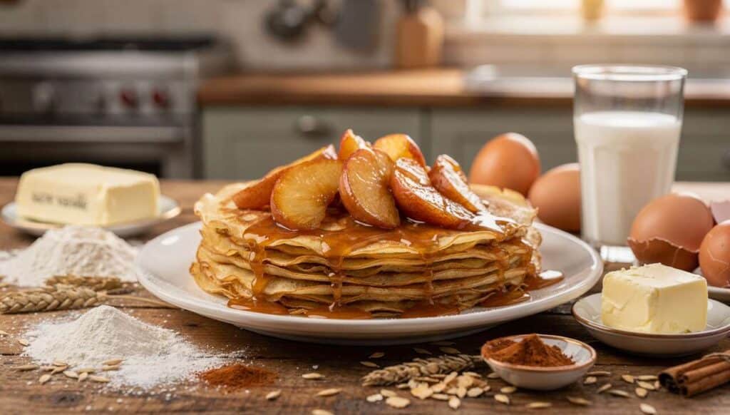 Crêpes aux pommes et caramel au beurre salé : recette savoureuse et facile