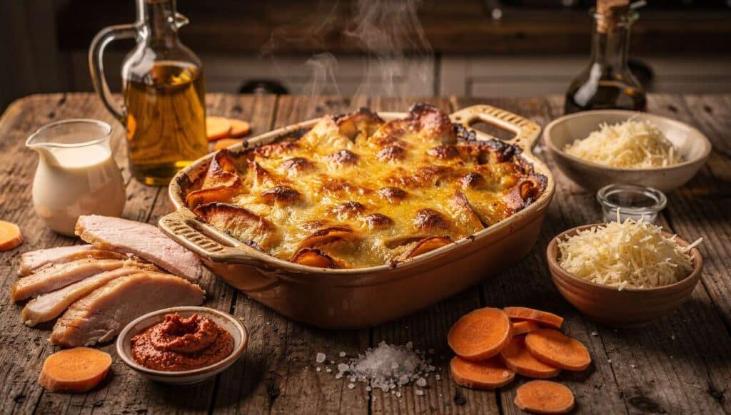Gratin de dinde aux patates douces : recette savoureuse