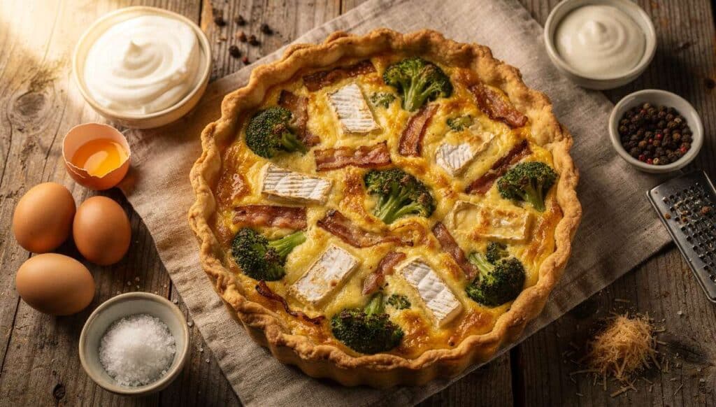 Quiche lardons camembert brocolis : recette savoureuse