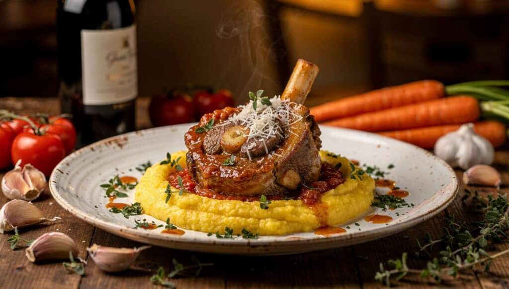 Osso Bucco au Vin Rouge : recette avec Polenta Crémeuse et Parmesan