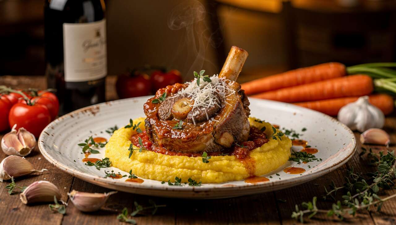 Osso Bucco au Vin Rouge : recette avec Polenta Crémeuse et Parmesan
