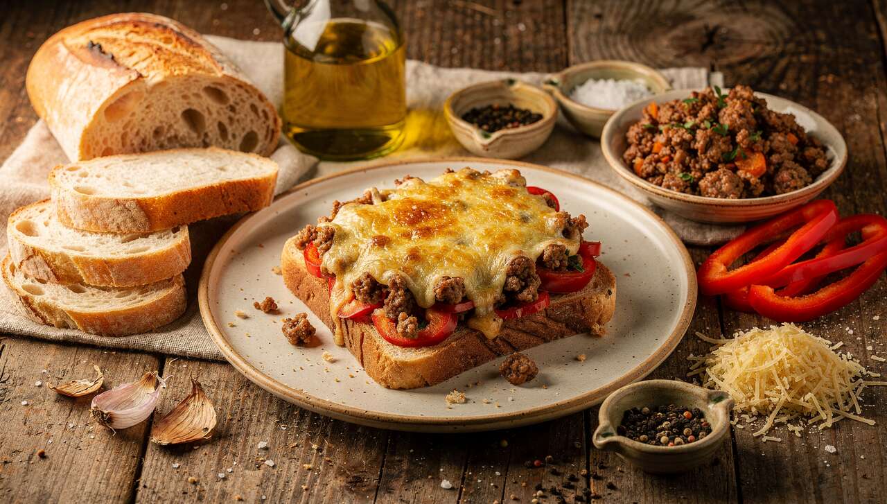 Recette de croque à la viande hachée et poivrons