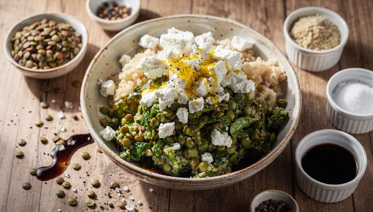 Délicieuse recette de salade de lentilles, quinoa et feta